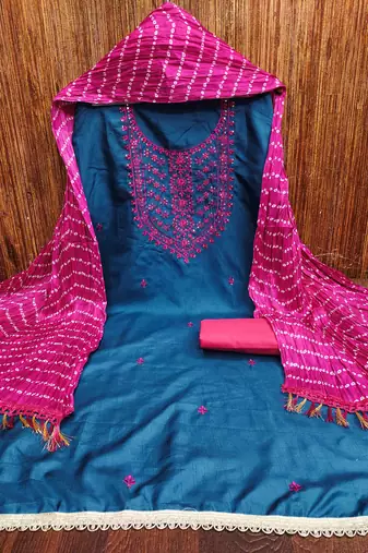 Women's blue embroidered dress material