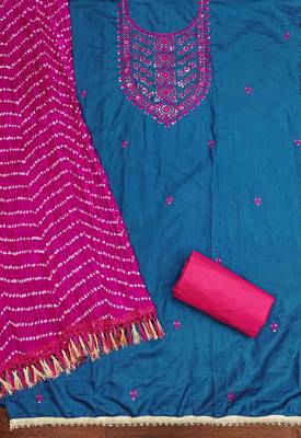 Women's blue embroidered dress material 3