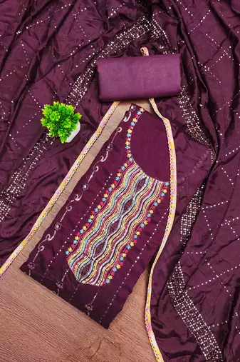 Women's purple embroidered dress material