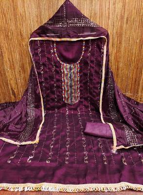 Women's purple embroidered dress material 4