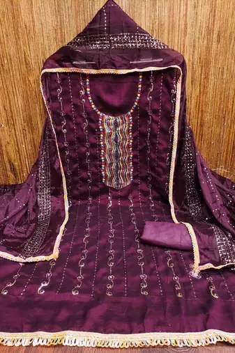 Women's purple embroidered dress material