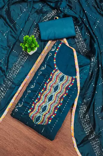 Women's navy blue embroidered dress material