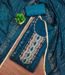 Women's navy blue embroidered dress material