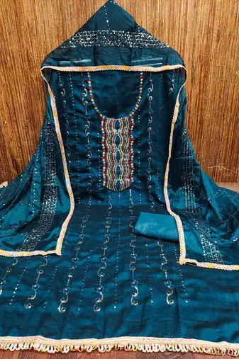 Women's navy blue embroidered dress material