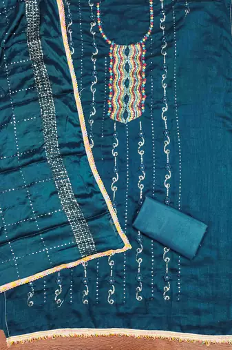 Women's navy blue embroidered dress material