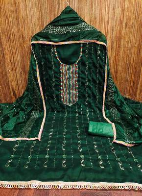 Women's dark green embroidered dress material 3