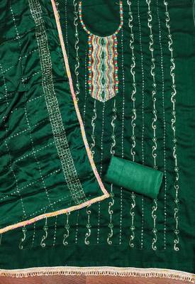Women's dark green embroidered dress material 4