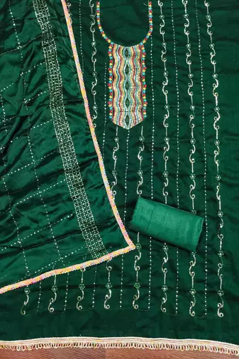 Women's dark green embroidered dress material
