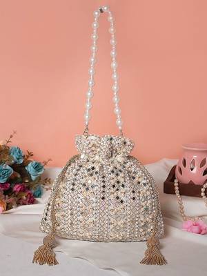 Ivory Lume Mirror Embellished Potli Bag – Golden Grace (9 x 8.5 in) 1