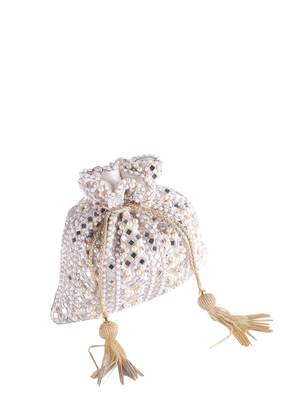 Ivory Lume Mirror Embellished Potli Bag – Golden Grace (9 x 8.5 in) 2
