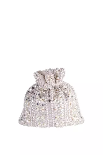 Ivory Lume Mirror Embellished Potli Bag – Golden Grace (9 x 8.5 in)