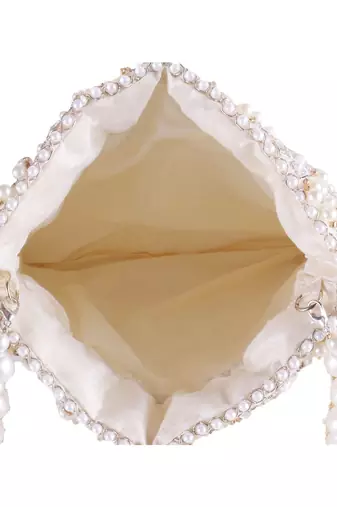 Ivory Lume Mirror Embellished Potli Bag – Golden Grace (9 x 8.5 in)