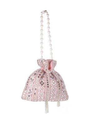 Peach Blush Mirror Embellished Potli Bag – Soft Radiance (9 x 8.5 in) 2
