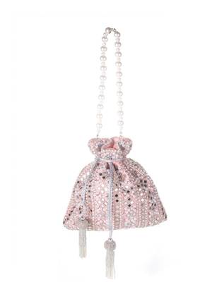 Peach Blush Mirror Embellished Potli Bag – Soft Radiance (9 x 8.5 in) 4