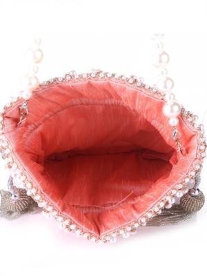 Peach Blush Mirror Embellished Potli Bag – Soft Radiance (9 x 8.5 in) 5
