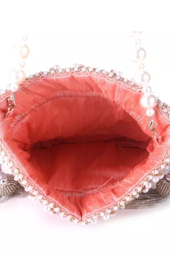 Peach Blush Mirror Embellished Potli Bag – Soft Radiance (9 x 8.5 in)
