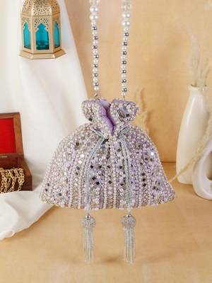 Lilac Frost Mirror Embellished Potli Bag – Lavender Luxe (9 x 8.5 in) 1
