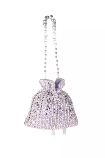 Lilac Frost Mirror Embellished Potli Bag – Lavender Luxe (9 x 8.5 in)