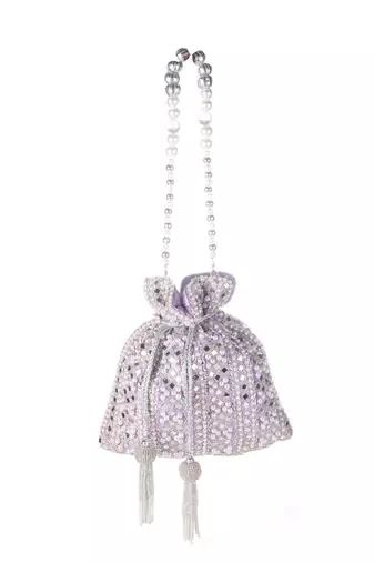 Lilac Frost Mirror Embellished Potli Bag – Lavender Luxe (9 x 8.5 in)