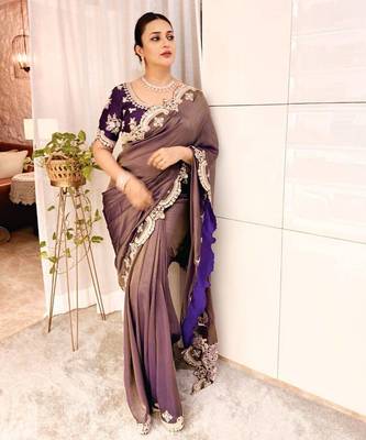 Coffee Zari Embroidered Copper Gold Weave Silk blend Saree 3