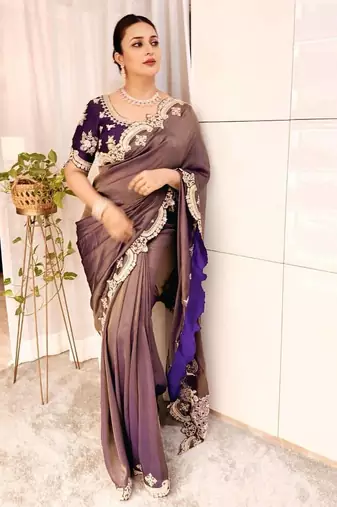 Coffee Zari Embroidered Copper Gold Weave Silk blend Saree