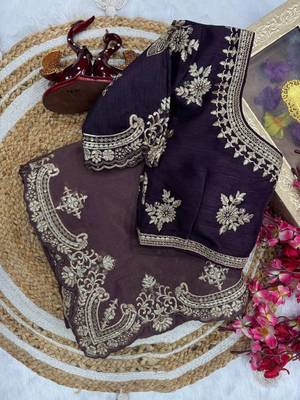 Coffee Zari Embroidered Copper Gold Weave Silk blend Saree 4