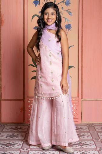 Pink embroidered chanderi sharara 