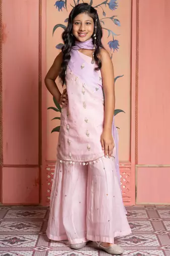 Pink embroidered chanderi sharara 