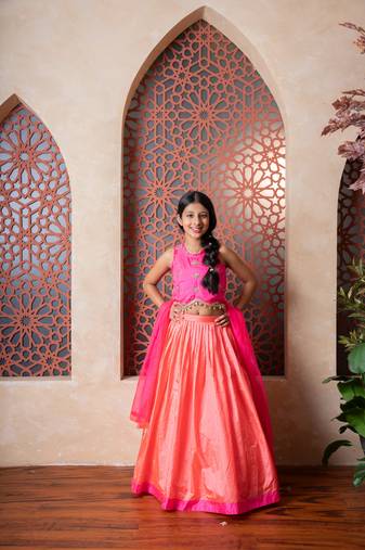 Pink plain silk lehenga 