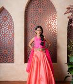 Pink plain silk lehenga 