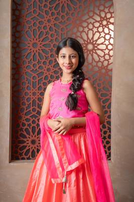 Pink plain silk lehenga  2