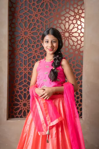 Pink plain silk lehenga 