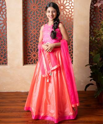 Pink plain silk lehenga  3