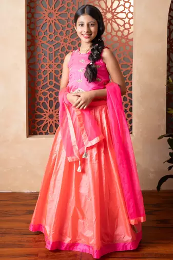 Pink plain silk lehenga 