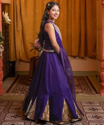 Purple plain silk lehenga  2
