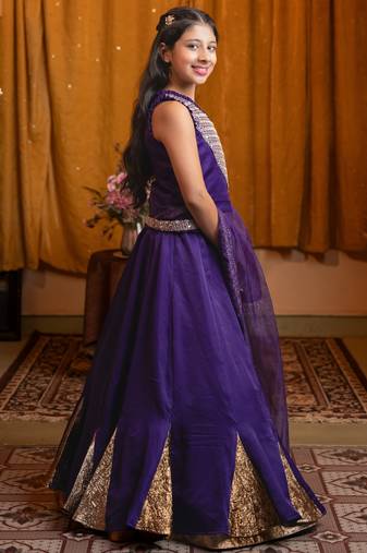 Purple plain silk lehenga 