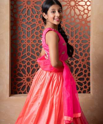 Pink plain silk lehenga  4