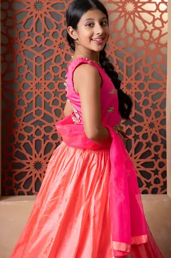 Pink plain silk lehenga 