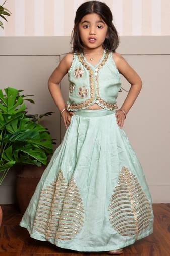 Green embroidered silk lehenga