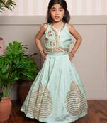 Green embroidered silk lehenga