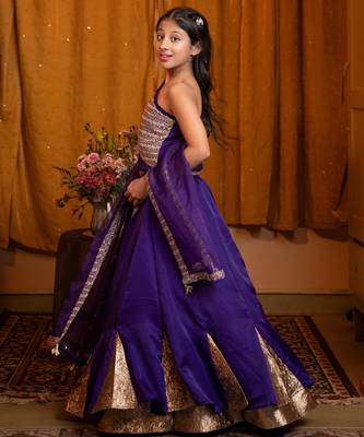 Purple plain silk lehenga  3