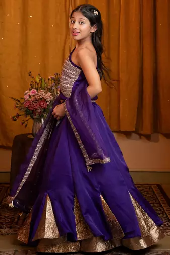 Purple plain silk lehenga 