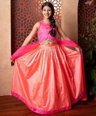 Pink plain silk lehenga  5