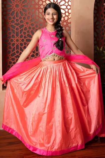 Pink plain silk lehenga 