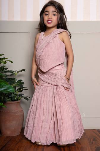 Pink plain tissue lehenga