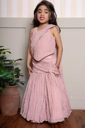 Pink plain tissue lehenga