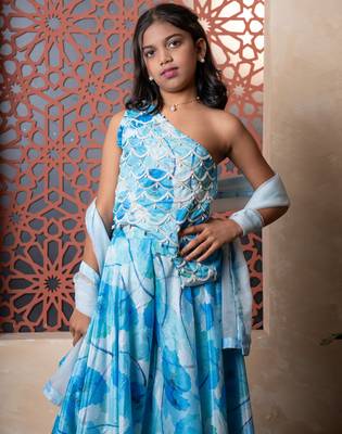 Blue printed crepe lehenga 2