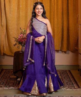 Purple plain silk lehenga  1