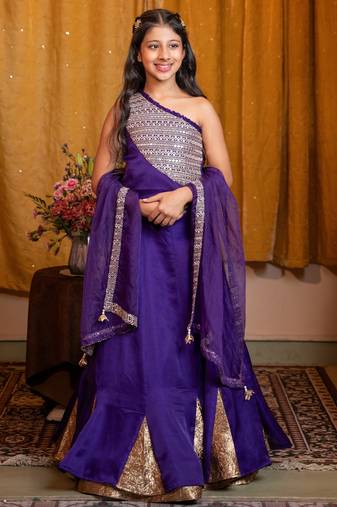Purple plain silk lehenga 