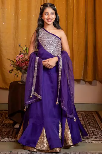 Purple plain silk lehenga 
